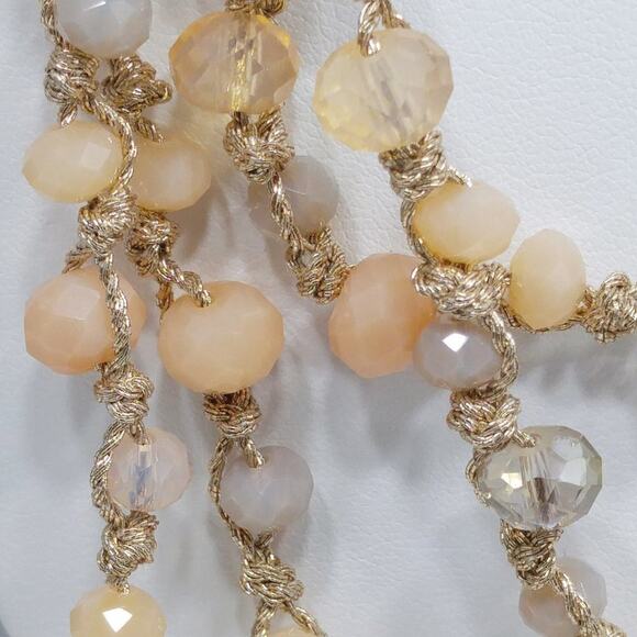 Chico's Peach Opalescence Crystal Bead Gold Thread Necklace, 27 Inches - Picture 2 of 8